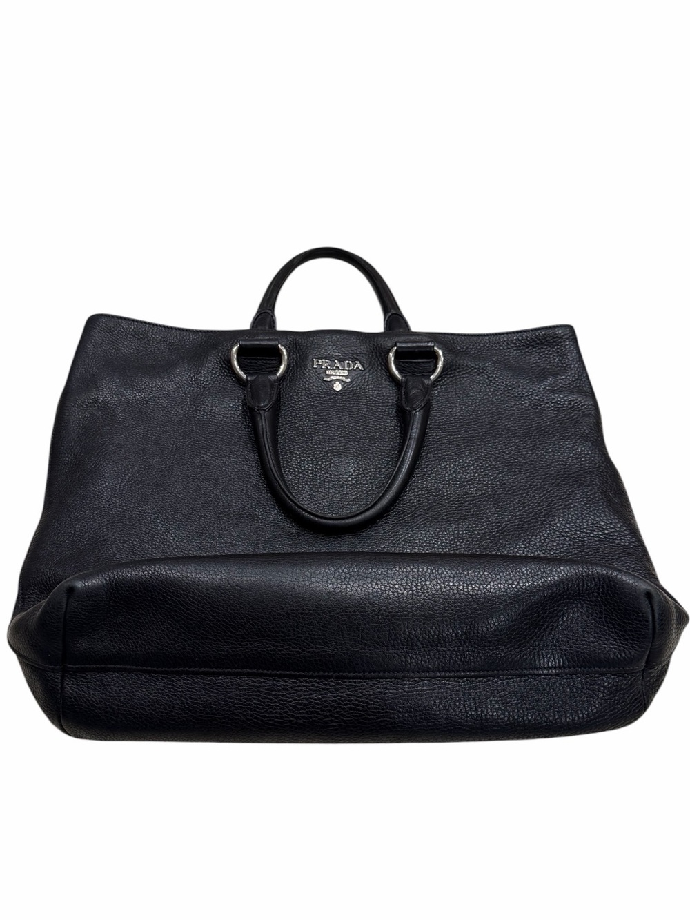 Prada Black Vitello Daino Leather Large Tote Shoulder Bag w/ Strap Authenticated